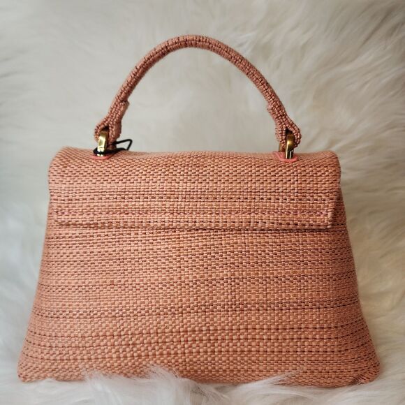 Ted Baker Pink Poppy Golden Rose Flower Woven Evening Bag Top Handle Crossbody - Picture 5 of 10